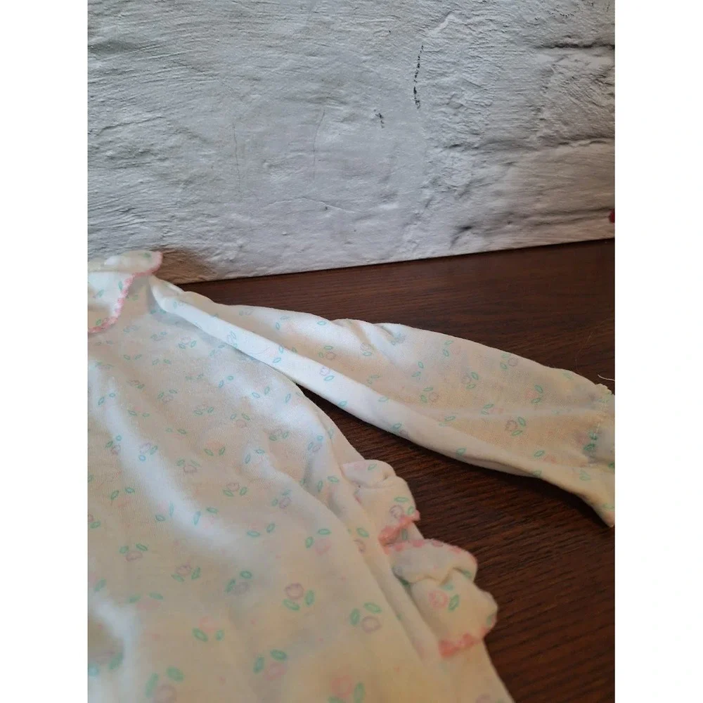 Baby Girls White Floral Footed Sleeper Ruffle Collar Pink Bows One Piece Pajamas